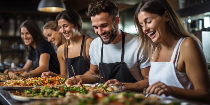 group of young people during cooking classes .