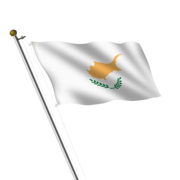 A Cyprus Flagpole 3d illustration on white with clipping path