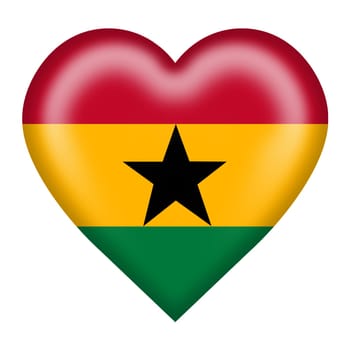A Ghana flag heart button isolated on white with clipping path 3d illustration