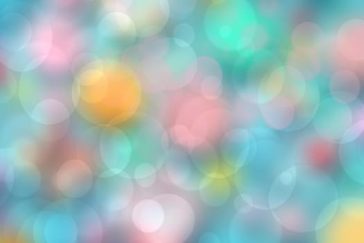 Colorful party background. Abstract pastel blue turquoise pink yellow texture with blurred bokeh lights and soft color circles. Beautiful backdrop for design of invitation for various holidays. Card concept.