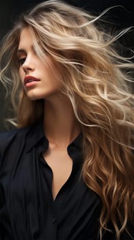 sensual portrait of a blonde with flying hair. banner or poster for a beauty salon