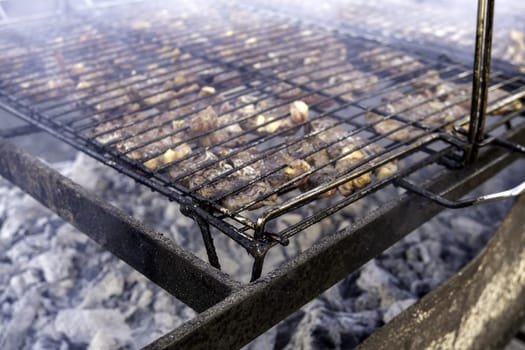 Detail of barbecue outdoors, celebration meal