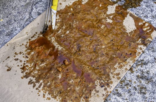 Detail of red oil after grilling chorizo