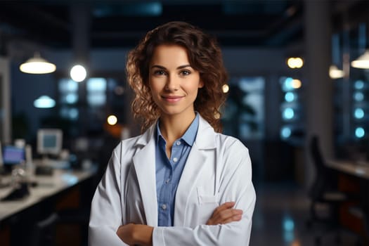 young smiling doctor in a robe in the clinic .