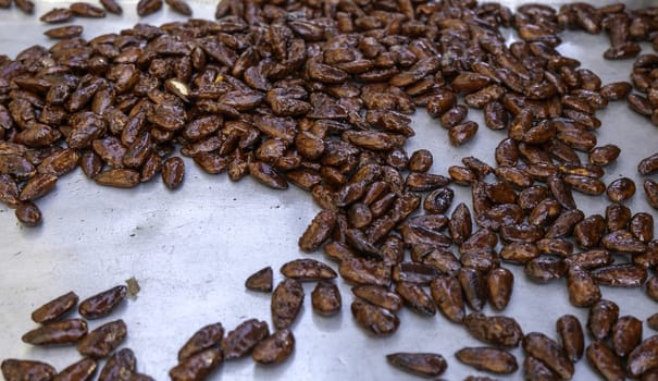 Detail of toasted and caramel-coated nuts
