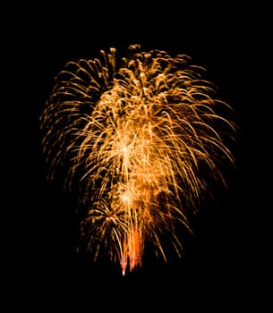 Festive golden fireworks display isolated on black background for celebration and anniversary