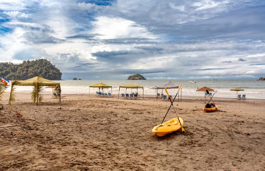 Playa in Quepos, Manuel Antonio National Park, Costa Rica wildlife. Pacific ocean. Picturesque paradise tropical landscape. Pura Vida concept, travel to exotic tropical country.