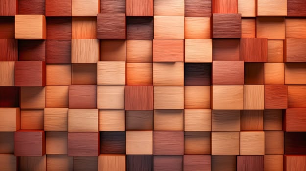 A wall of interlocking wooden blocks as a desktop background.  Concept of wooden industry for woodwork import and export. AI generated