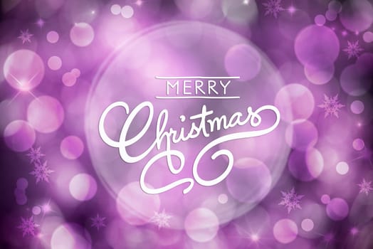 Purple and White Christmas Background With Shiny Bokeh and Text Merry Christmas