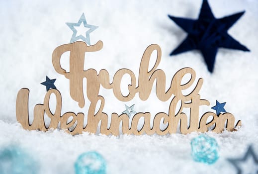 German Wooden Text Frohe Weihnachten, Means Merry Christmas In English, With Snowy Background, Christmas Decor, Winter Background