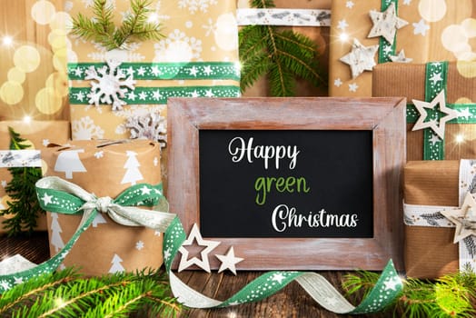 Text Happy Green Christmas, Green Winter Decor, Sustainable Christmas Background