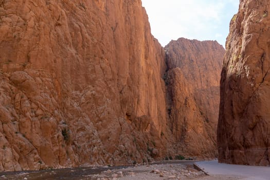 Fabulous african rocky slope TODGHA GORGE canyon landscapes in MOROCCO at High Atlas Mountains range at Dades Rivers near Tinghir town. Afrika
