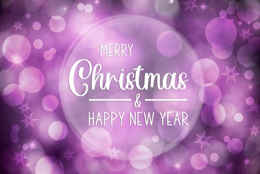 Purple and White Christmas Background With Shiny Bokeh and Text Merry Christmas And Happy New Year