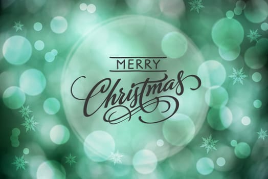Shiny Blurry Turquoise Christmas Background With Bokeh And Text Merry Christmas