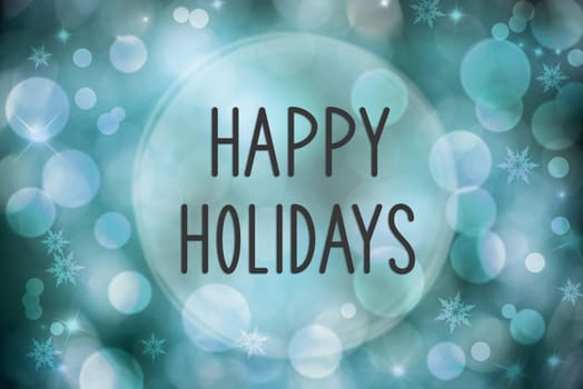 Blue Christmas Background, Blurry and Bokeh Festive Background With Text Happy Holidays