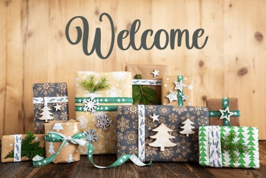 Text Welcome, Rustic, Wooden, Eco-Friendly, Eco, Green, Sustainable Christmas Background, Christmas Gifts Winter Background