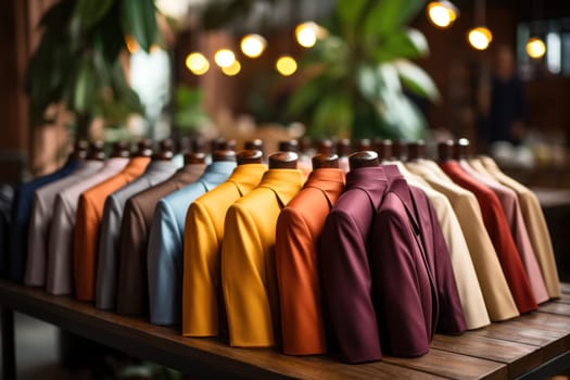 presentation of men's clothing in a luxury boutique in a shopping center, original product presentation .Generative AI