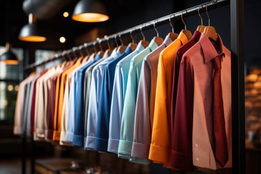 presentation of men's clothing in a luxury boutique in a shopping center, original product presentation .Generative AI