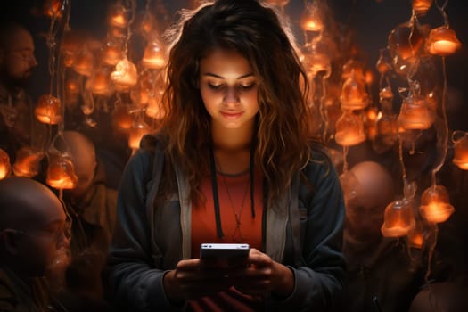 young woman in a magical dreamland using a book. imagination and fantasies.Generative AI