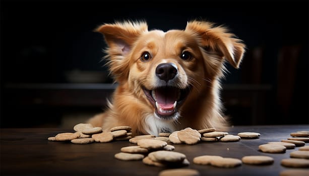 cute dog with dog biscuits.Generative AI