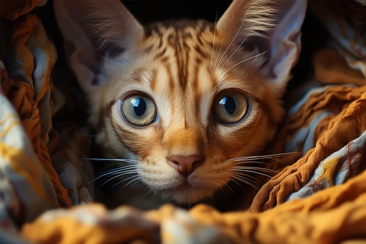 cute cat in a knitted basket.Generative AI