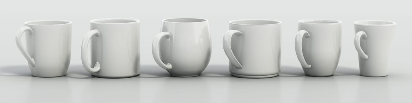 Coffee mugs isolated on white background. 3D illustration.