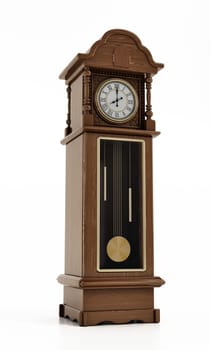 Antique pendulum clock isolated on white background. 3D illustration.