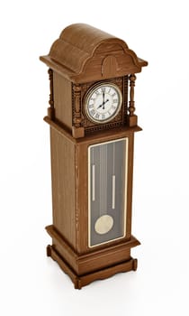 Antique pendulum clock isolated on white background. 3D illustration.
