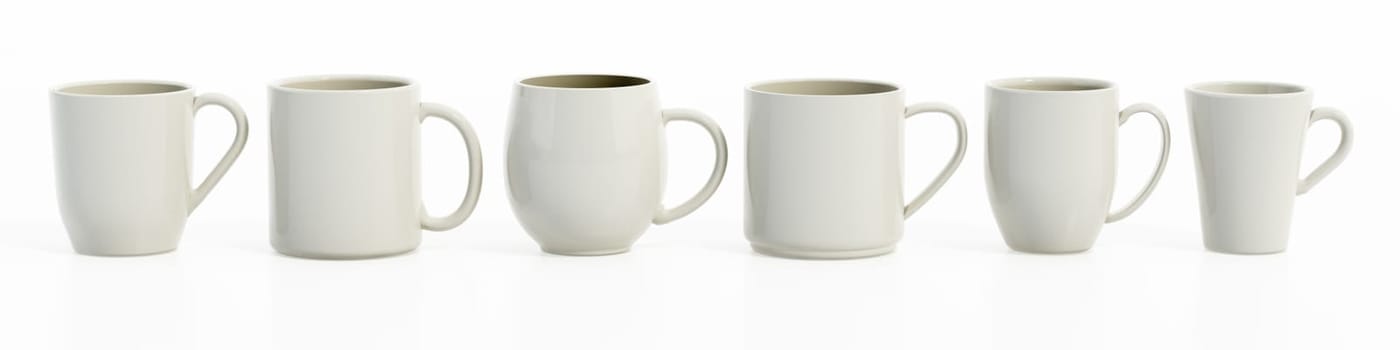Coffee mugs isolated on white background. 3D illustration.