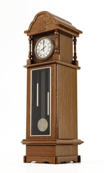 Antique pendulum clock isolated on white background. 3D illustration.