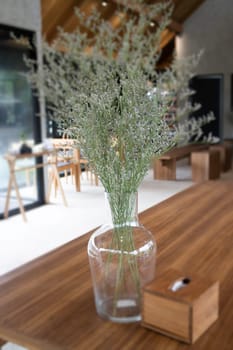 Coffee shop with wooden table, stock photo