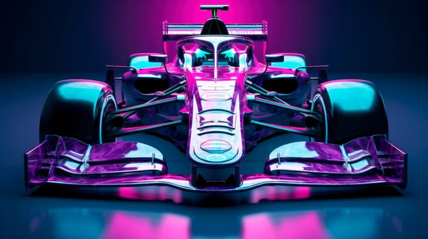 Sleek team motorsports racing car with neon lighting. Fast racing sportscar on dark background.AI generated