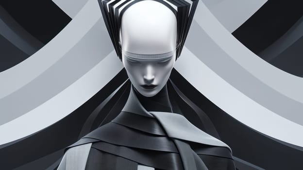 Portrait, ideal shapes and lines, Avant-garde with sculpture, Monochrome minimalist palette.Generative AI