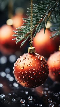 vertical Christmas background. Christmas tree macro details close up.Generative AI