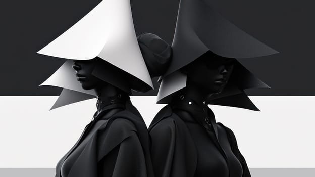 Portrait, ideal shapes and lines, Avant-garde with sculpture, Monochrome minimalist palette.Generative AI
