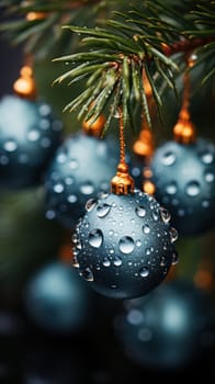 vertical Christmas background. Christmas tree macro details close up.Generative AI