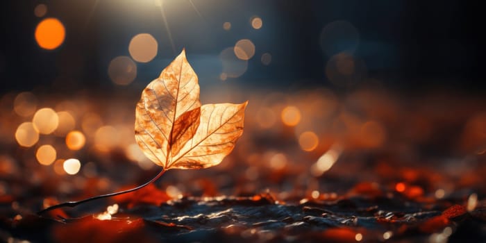 autumn background with frozen yellow leaf covered with ice.Generative AI