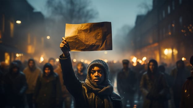 a group of people came out with posters to demonstrate the population's protest. A meeting about human rights. copy space.Generative AI