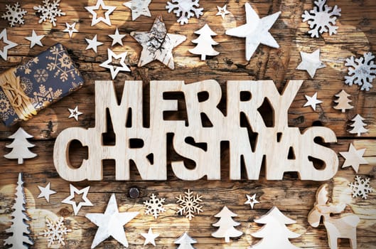 Wooden Text Merry Christmas With Winter Decoration, Christmas Decoration, Natural Christmas Flatlay