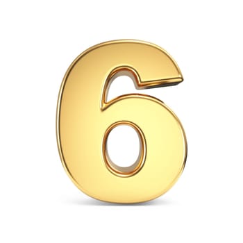 Simple gold font Number 6 SIX 3D rendering illustration isolated on white background