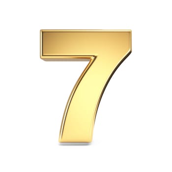 Simple gold font Number 7 SEVEN 3D rendering illustration isolated on white background