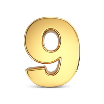Simple gold font Number 9 NINE 3D rendering illustration isolated on white background