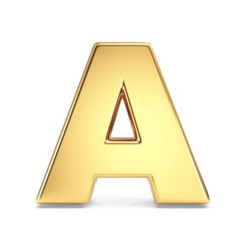 Simple gold font Letter A 3D rendering illustration isolated on white background