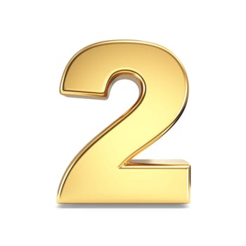 Simple gold font Number 2 TWO 3D rendering illustration isolated on white background