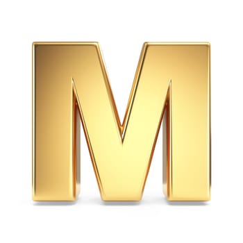 Simple gold font Letter M 3D rendering illustration isolated on white background