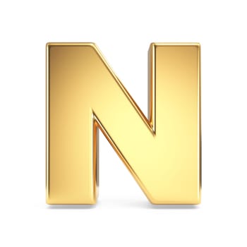 Simple gold font Letter N 3D rendering illustration isolated on white background