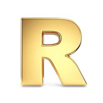 Simple gold font Letter R 3D rendering illustration isolated on white background