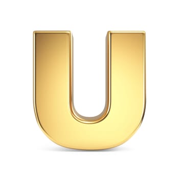 Simple gold font Letter U 3D rendering illustration isolated on white background