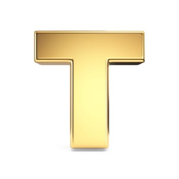 Simple gold font Letter T 3D rendering illustration isolated on white background