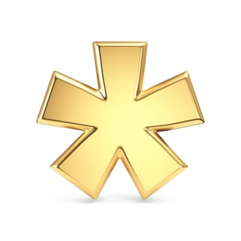 Simple gold font Asterisk sign 3D rendering illustration isolated on white background